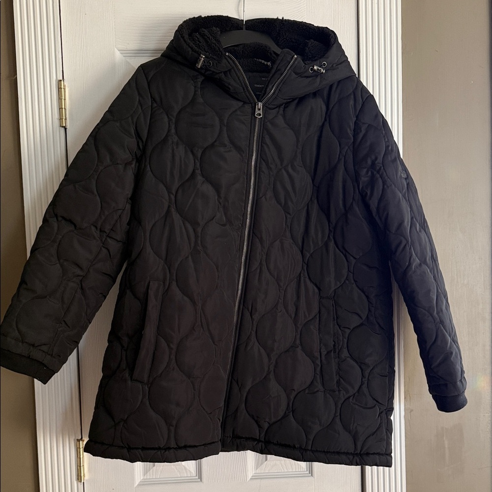 Lucky Brand Black Quilted Hooded Jacket XXL